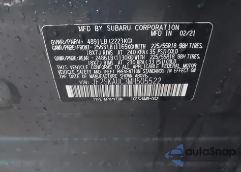 2021 Subaru Forester Limited z USA, uszkodzony, nr VIN JF2SKAUC3MH505522